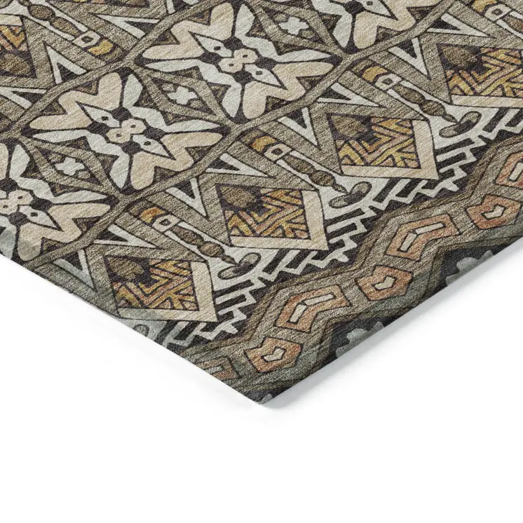 3' X 5' Taupe Brown And Ivory Moroccan Washable Indoor Outdoor Area Rug