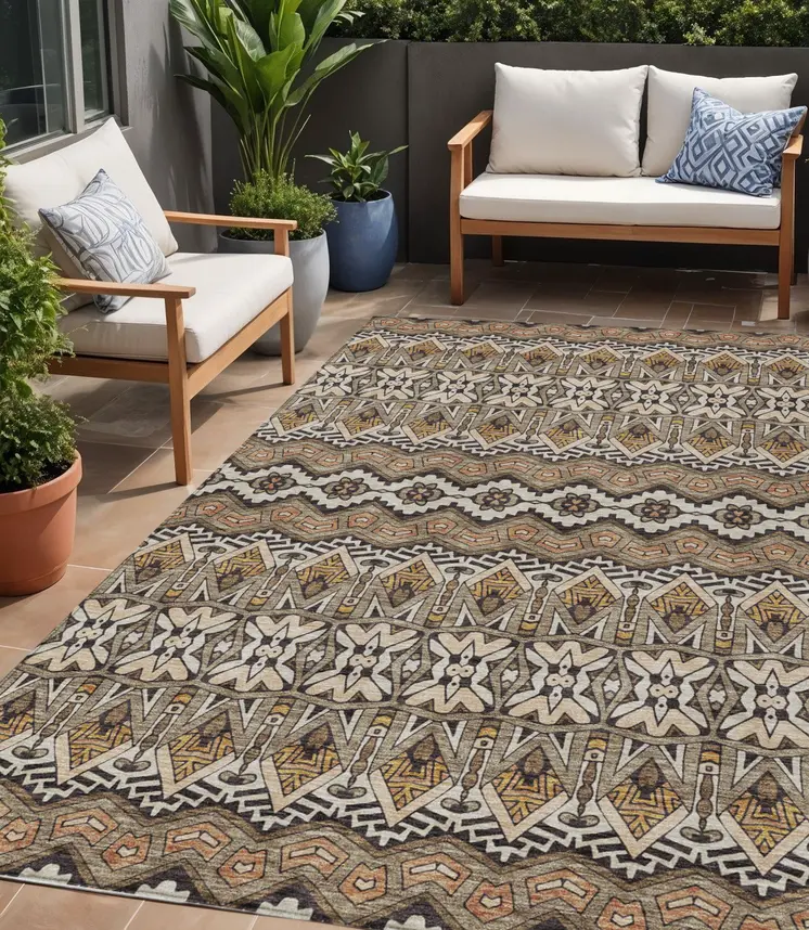 5' X 8' Taupe Brown And Ivory Moroccan Washable Indoor Outdoor Area Rug