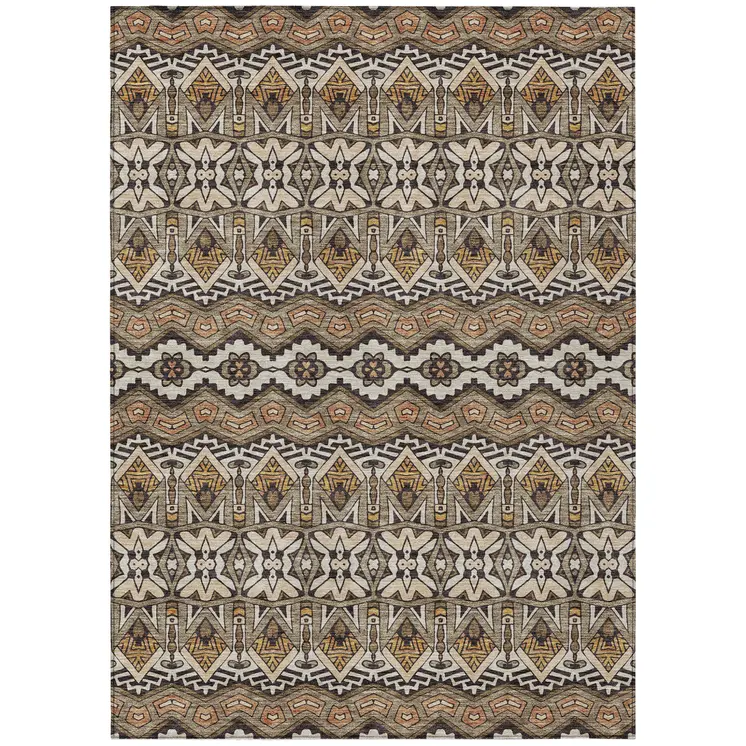 5' X 8' Taupe Brown And Ivory Moroccan Washable Indoor Outdoor Area Rug