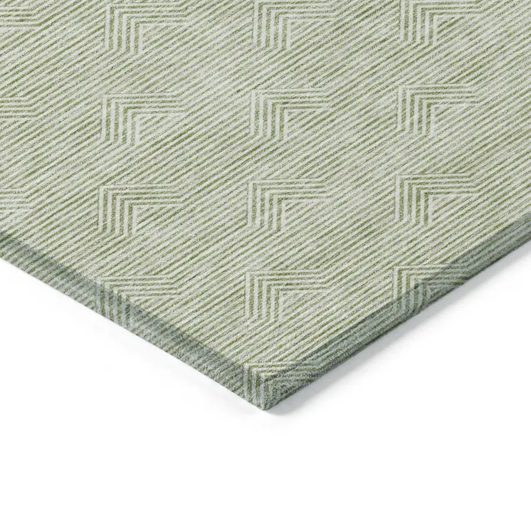5' X 8' Artichoke Green And Ivory Geometric Washable Indoor Outdoor Area Rug