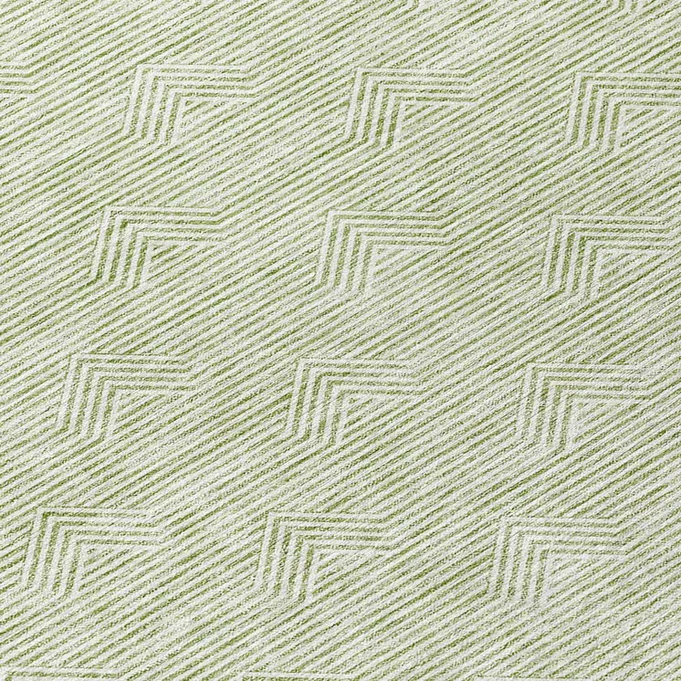 8' Artichoke Green And Ivory Round Geometric Washable Indoor Outdoor Area Rug