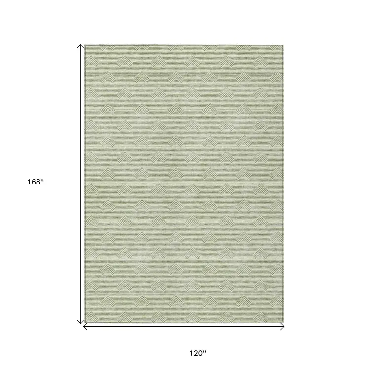 10' X 14' Artichoke Green And Ivory Geometric Washable Indoor Outdoor Area Rug