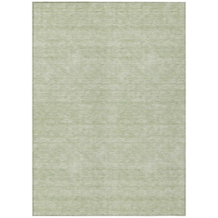 10' X 14' Artichoke Green And Ivory Geometric Washable Indoor Outdoor Area Rug