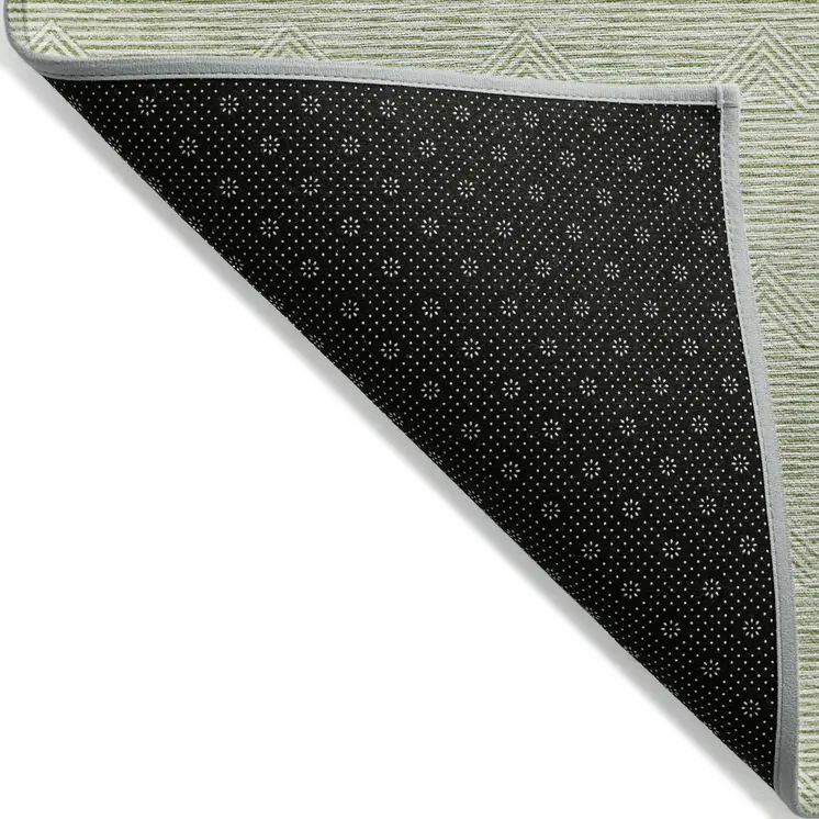 10' X 14' Artichoke Green And Ivory Geometric Washable Indoor Outdoor Area Rug