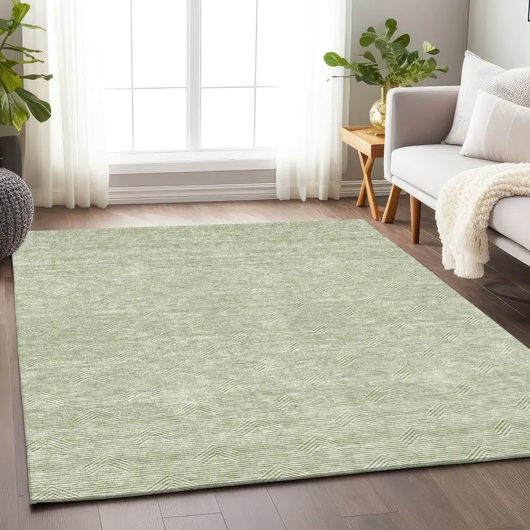 10' X 14' Artichoke Green And Ivory Geometric Washable Indoor Outdoor Area Rug