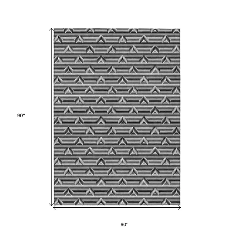 5' X 8' Black And Ivory Geometric Washable Indoor Outdoor Area Rug