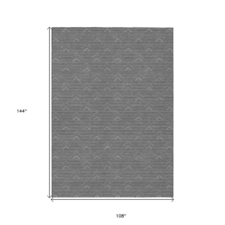 9' X 12' Black And Ivory Geometric Washable Indoor Outdoor Area Rug