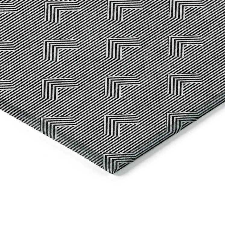 9' X 12' Black And Ivory Geometric Washable Indoor Outdoor Area Rug