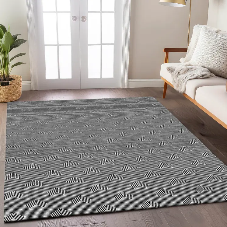 9' X 12' Black And Ivory Geometric Washable Indoor Outdoor Area Rug