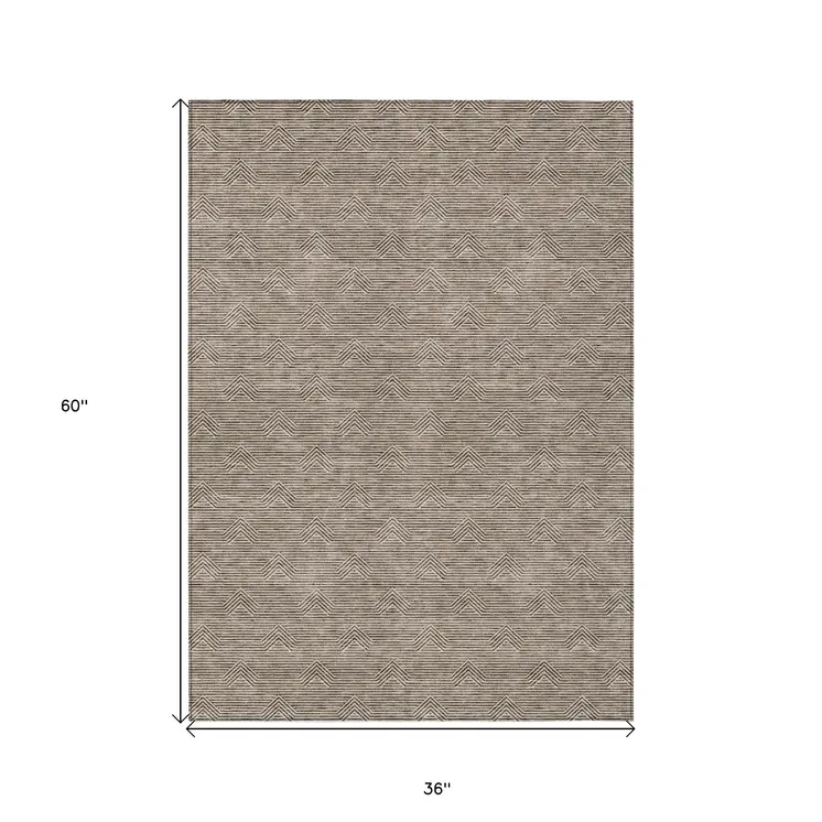 3' X 5' Brown And Beige Geometric Washable Indoor Outdoor Area Rug