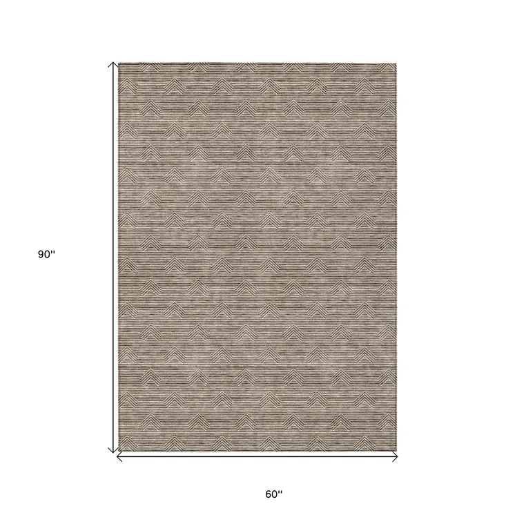 5' X 8' Brown And Beige Geometric Washable Indoor Outdoor Area Rug