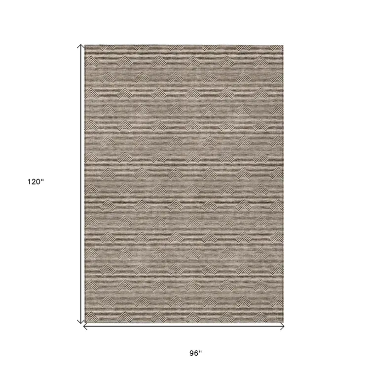 8' X 10' Brown And Beige Geometric Washable Indoor Outdoor Area Rug
