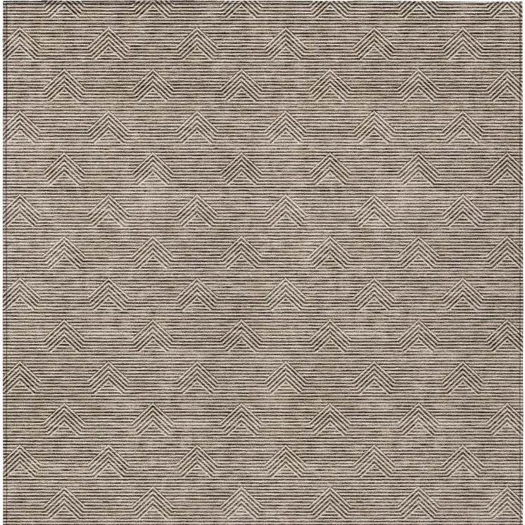 9' X 12' Brown And Beige Geometric Washable Indoor Outdoor Area Rug