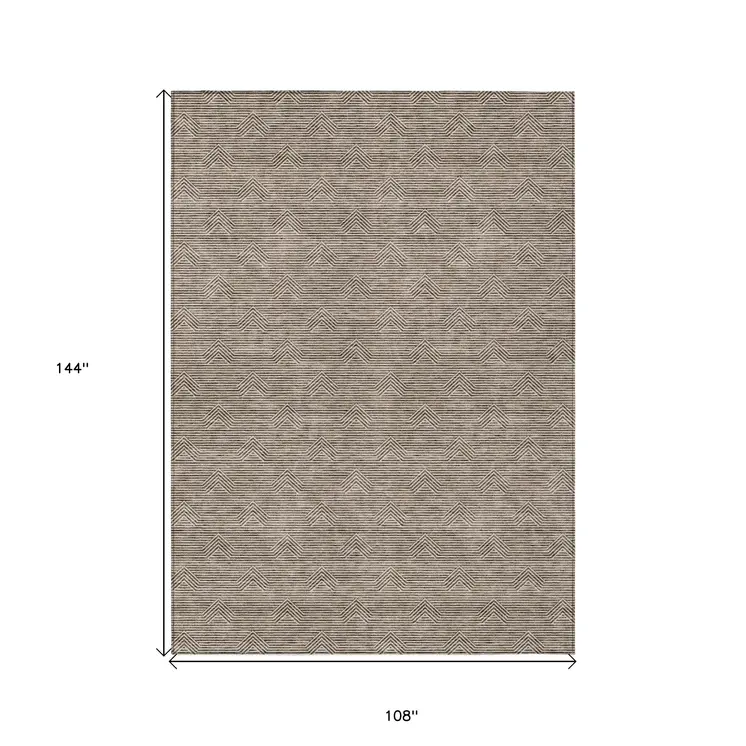 9' X 12' Brown And Beige Geometric Washable Indoor Outdoor Area Rug