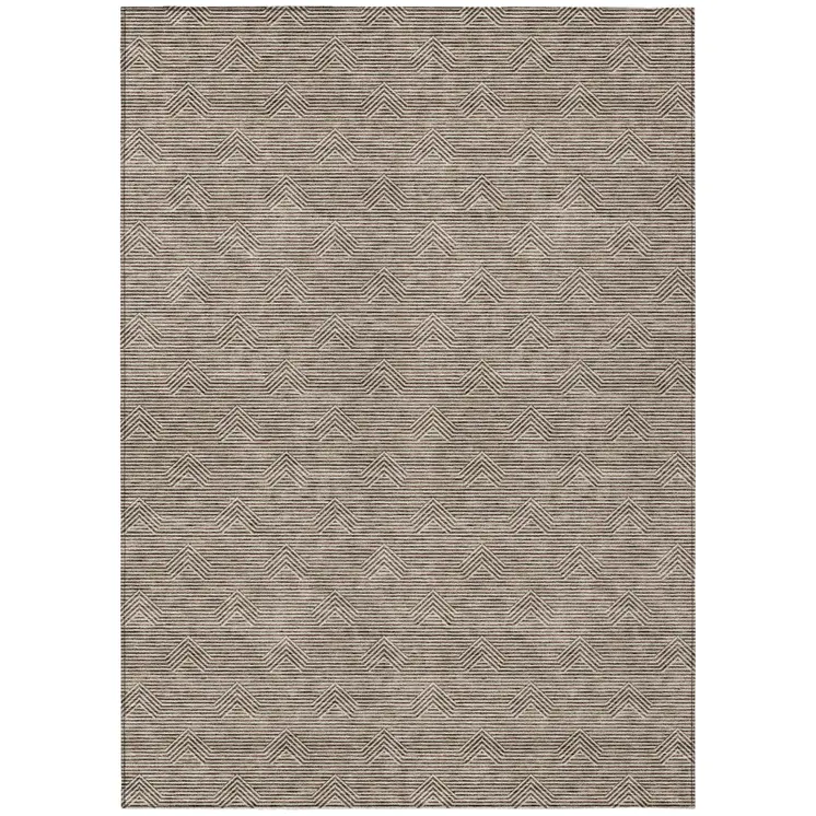 9' X 12' Brown And Beige Geometric Washable Indoor Outdoor Area Rug