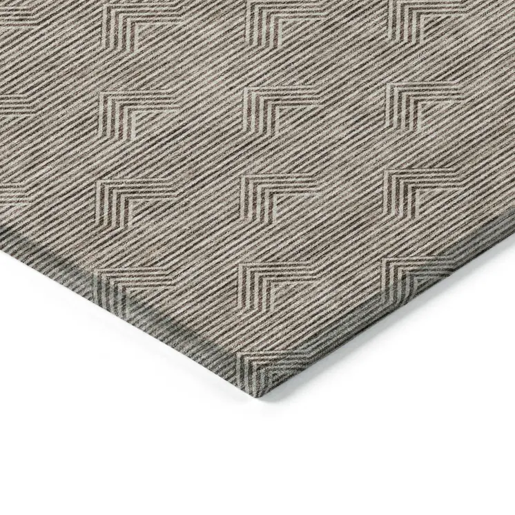 9' X 12' Brown And Beige Geometric Washable Indoor Outdoor Area Rug