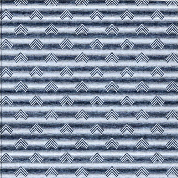 8' X 10' Blue And Ivory Geometric Washable Indoor Outdoor Area Rug