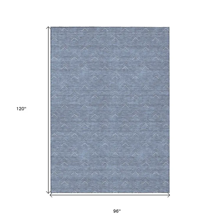 8' X 10' Blue And Ivory Geometric Washable Indoor Outdoor Area Rug