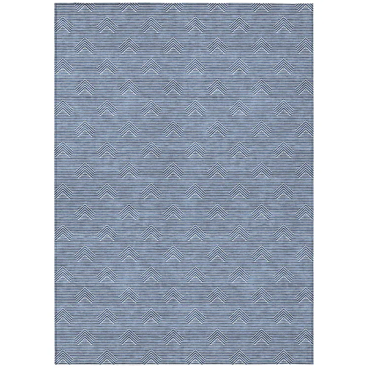 8' X 10' Blue And Ivory Geometric Washable Indoor Outdoor Area Rug