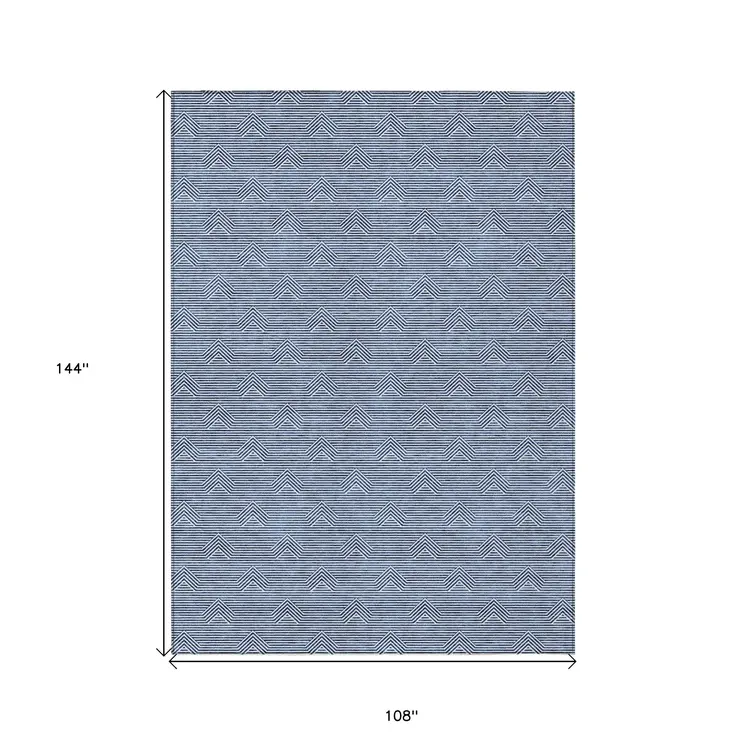 9' X 12' Blue And Ivory Geometric Washable Indoor Outdoor Area Rug
