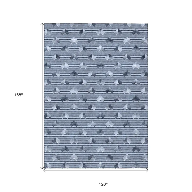 10' X 14' Blue And Ivory Geometric Washable Indoor Outdoor Area Rug