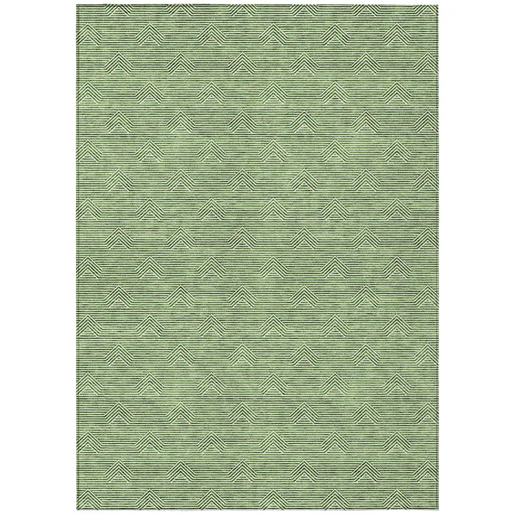 3' X 5' Green And Beige Geometric Washable Indoor Outdoor Area Rug