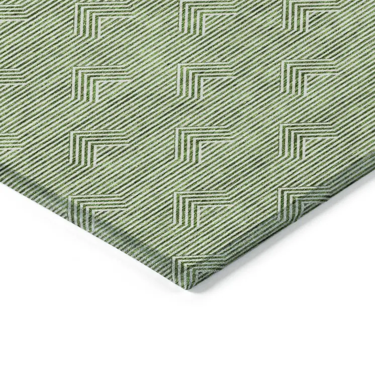 3' X 5' Green And Beige Geometric Washable Indoor Outdoor Area Rug