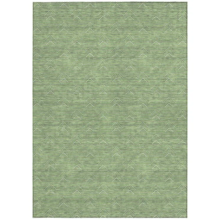 5' X 8' Green And Beige Geometric Washable Indoor Outdoor Area Rug
