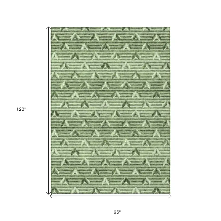 8' X 10' Green And Beige Geometric Washable Indoor Outdoor Area Rug