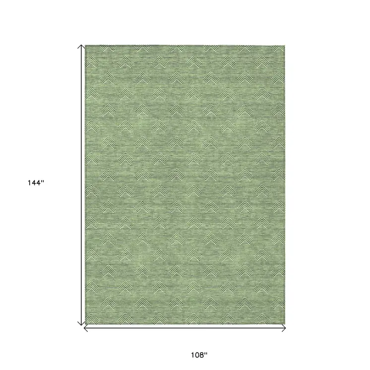 9' X 12' Green And Beige Geometric Washable Indoor Outdoor Area Rug