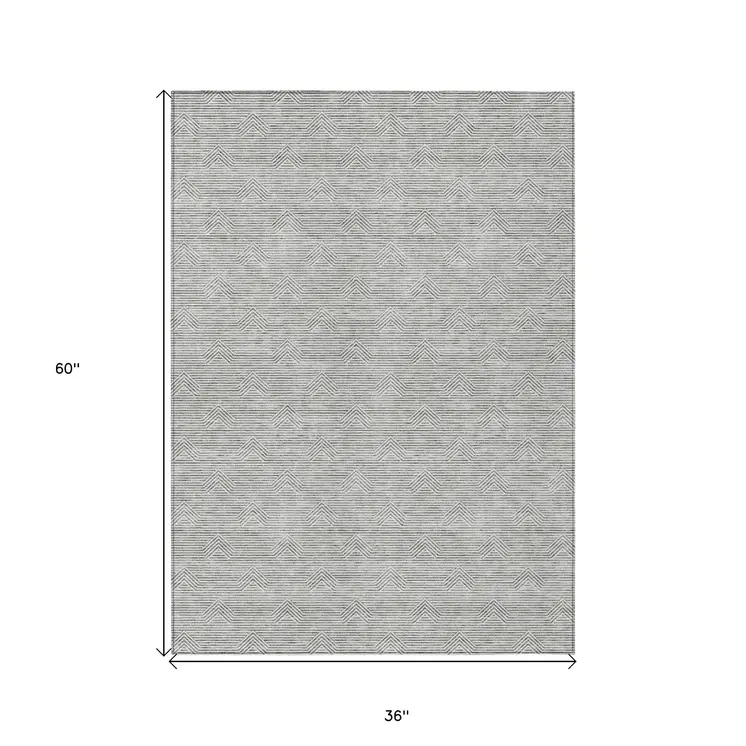 3' X 5' Gray And Ivory Geometric Washable Indoor Outdoor Area Rug
