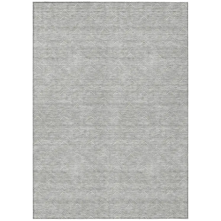 3' X 5' Gray And Ivory Geometric Washable Indoor Outdoor Area Rug