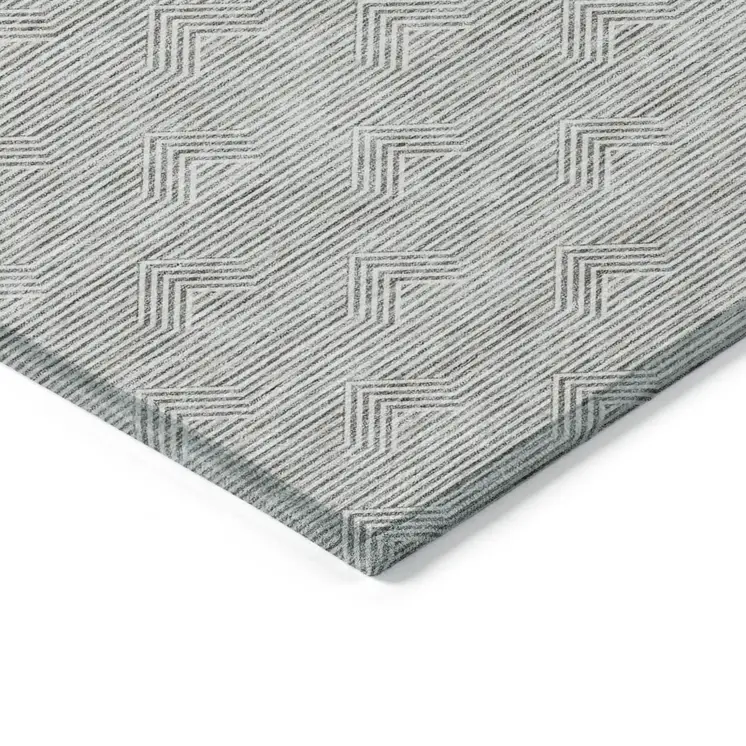 3' X 5' Gray And Ivory Geometric Washable Indoor Outdoor Area Rug