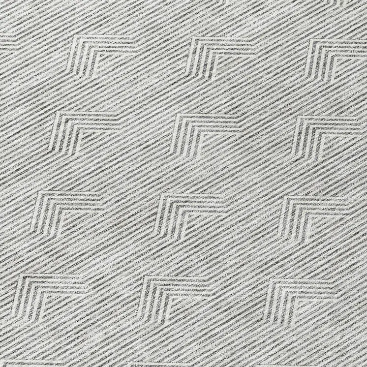 8' Gray And Ivory Round Geometric Washable Indoor Outdoor Area Rug