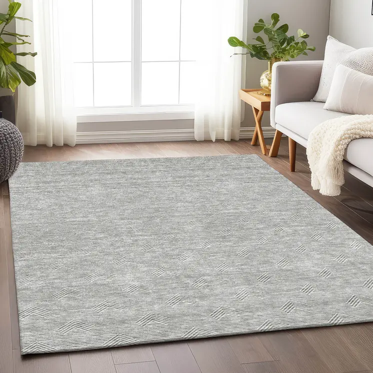 10' X 14' Gray And Ivory Geometric Washable Indoor Outdoor Area Rug