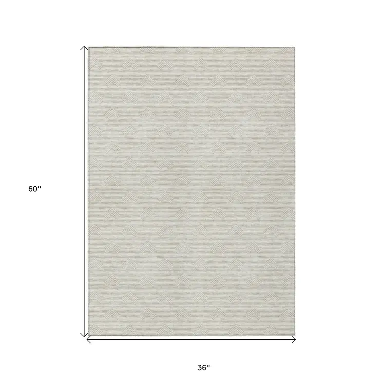 3' X 5' Ivory And Gray Geometric Washable Indoor Outdoor Area Rug