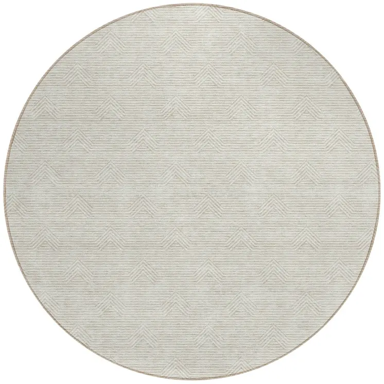 8' Ivory And Gray Round Geometric Washable Indoor Outdoor Area Rug
