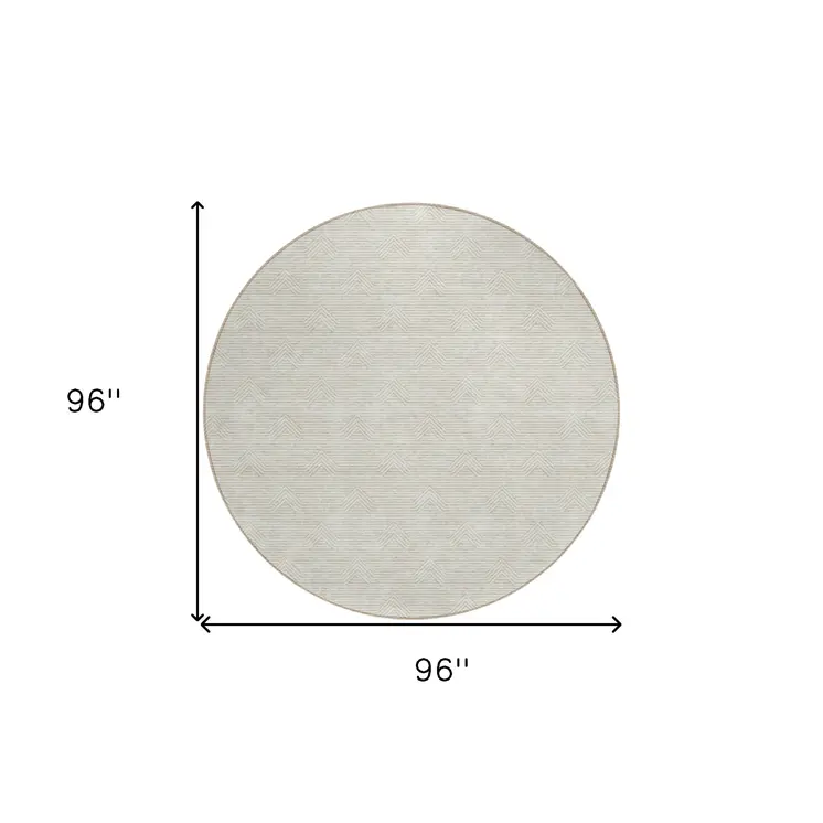 8' Ivory And Gray Round Geometric Washable Indoor Outdoor Area Rug