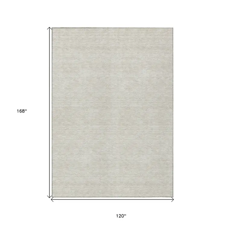 10' X 14' Ivory And Gray Geometric Washable Indoor Outdoor Area Rug