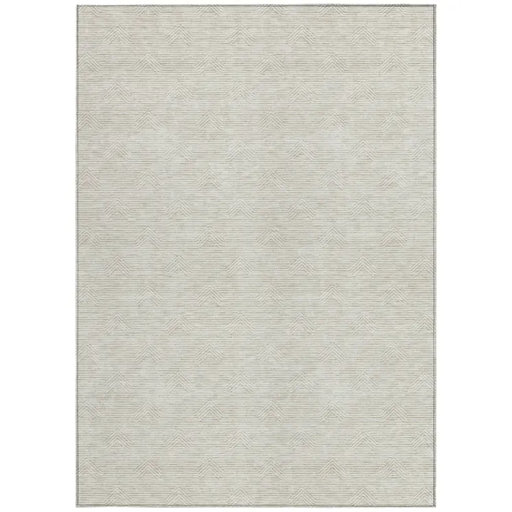 10' X 14' Ivory And Gray Geometric Washable Indoor Outdoor Area Rug