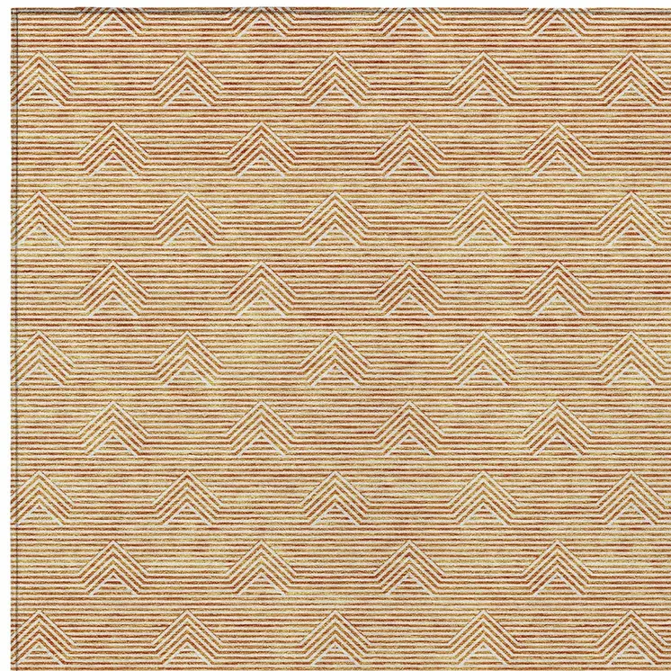 5' X 8' Orange And Ivory Geometric Washable Indoor Outdoor Area Rug