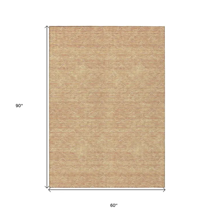 5' X 8' Orange And Ivory Geometric Washable Indoor Outdoor Area Rug