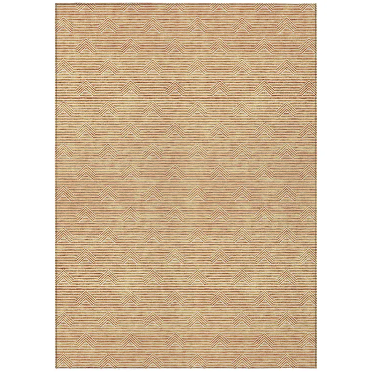 5' X 8' Orange And Ivory Geometric Washable Indoor Outdoor Area Rug