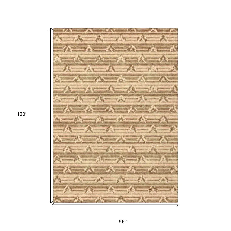 8' X 10' Orange And Ivory Geometric Washable Indoor Outdoor Area Rug