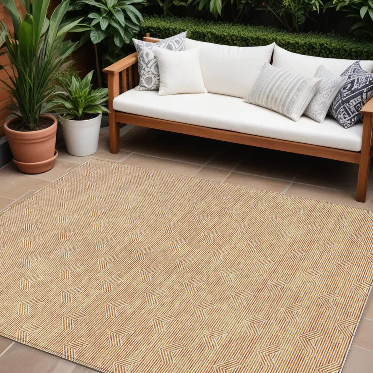 8' X 10' Orange And Ivory Geometric Washable Indoor Outdoor Area Rug
