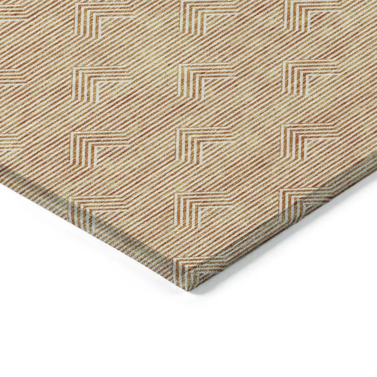 8' X 10' Orange And Ivory Geometric Washable Indoor Outdoor Area Rug