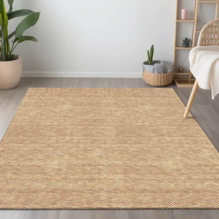 8' X 10' Orange And Ivory Geometric Washable Indoor Outdoor Area Rug
