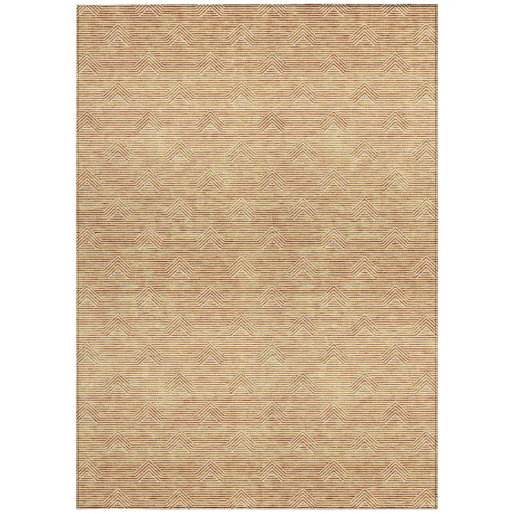 10' X 14' Orange And Ivory Geometric Washable Indoor Outdoor Area Rug