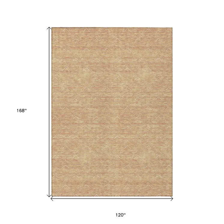10' X 14' Orange And Ivory Geometric Washable Indoor Outdoor Area Rug