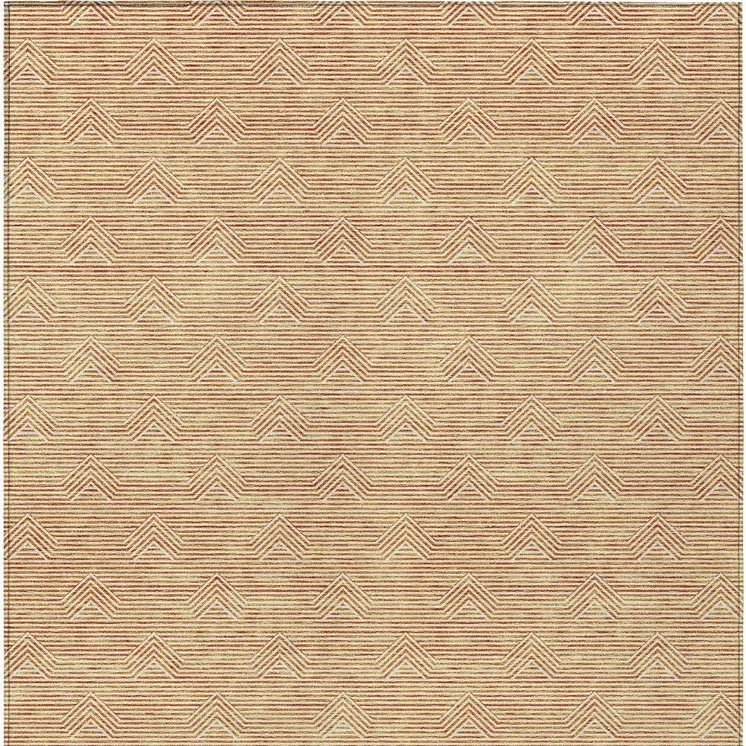 10' X 14' Orange And Ivory Geometric Washable Indoor Outdoor Area Rug